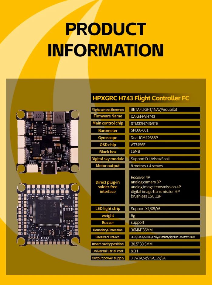 HPXGRC H743 Flight Controller in-built Barometer & Dual Gyroscope With ...